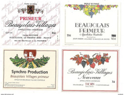 4 étiquettes Beaujolais Villages Et Nouveau Thorin, Lucien Meunier, Ch.Miolane,Jean Bedin - - Beaujolais