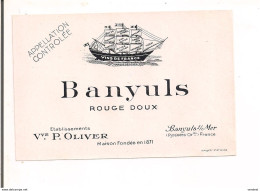 Etiquette  BANYULS Rouge Doux Naturel - Ets Vve P.Oliver à Banyuls - Maison Fondée En 1871 - Imp. A.Mulcey St Etienne - - Red Wines