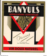 étiquette Banyuls - Vin Doux Naturel - SA Orivins, Rue Soulages à Paris - - Languedoc-Roussillon