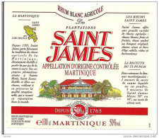Etiquette Rhum  Blanc Agricole - Plantations SAINT JAMES - 50% 100cl -- AOC -  MARTINIQUE - - Rum