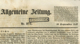 DISINFETTATA Augsburg Allgemeine Zeitung 271 V 28 September 1849 Desinfektionsstempel Desinfected Mail Italia - Historical Documents