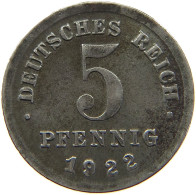 KAISERREICH 5 PFENNIG 1922 F  #MA 103186 - 5 Pfennig