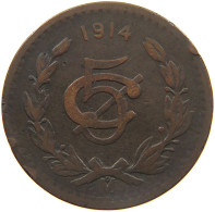 MEXICO 5 CENTAVOS 1914  #MA 023443 - Mexique