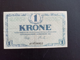 Billet Danemark 1 Krone 1921 - Dinamarca