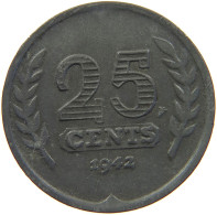 NETHERLANDS 25 CENTS 1942 WILHELMINA 1890-1948 #MA 067226 - 25 Centavos