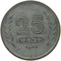 NETHERLANDS 25 CENTS 1941 WILHELMINA 1890-1948 #MA 067224 - 25 Cent