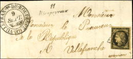 Grille / N° 3 (leg Def) Càd T 13 VILLEFRANche-DE-ROUERGUE (11) Cursive 11/ Rieupeyroux Sur Lettre Pour Villefranche. 184 - 1849-1850 Ceres