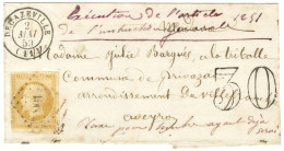 PC / N° 13 (def) Càd T 15 DECAZEVILLE (11) 2 MAI 59 Taxe 30 DT '' Taxe Pour Timbre Ayant Déjà Servi '' Et Rare Mention M - 1853-1860 Napoléon III.