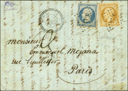 PC 3716 (Bône) / N° 13 (infime Def) + N° 14 Càd T 22 TUNIS / * Sur Lettre Insuffisamment Affranchie Pour Paris, Taxe Tam - 1853-1860 Napoleon III