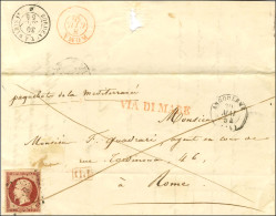 PC 83 / N° 18 (marge Droite Restaurée) Càd T 15 ANGOULEME (15) Sur Lettre Pour Rome. Au Recto, Griffe Rouge VIA DI MARE. - 1853-1860 Napoléon III.