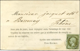 Càd T 15 FEURS (84) / N° 19 Sur Carton Publicitaire Illustré Pour Bessenay. 1863. - TB / SUP. - R. - 1862 Napoléon III.