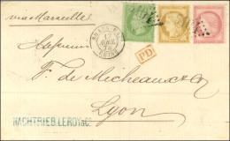 GC 5104 / N° 20 + N° 57 + N° 59 Càd SHANG-HAI / CHINE Sur Lettre Sans Texte Pour Lyon Par La Voie De Marseille. 1873. -  - 1862 Napoléon III