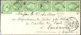 Etoile 9 / N° 20 Bande De 5 (1ex Léger Pli) + 1ex. Càd PARIS / R. MONTAIGNE Sur Lettre Pour Lausanne. 1868. - TB. - R. - 1862 Napoléon III.