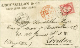 Losange EU / N° 24 Rose Vif Càd EXPOSITION UNIVERSELLE / POSTES 20 JUIL. 67 Sur Lettre 2 Ports Pour Londres. Au Recto, C - 1862 Napoleon III