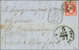 Killer 723 / N° 24 (très Belle Nuance) Cachet SOUTHAMPTON / FRANCE / MB Sur Lettre Du Havre Pour New York. Càd D'arrivée - 1862 Napoléon III