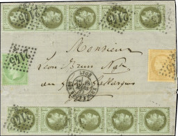 GC 2145 / B / N° 25 (2 Bandes De 5) + N° 20 + N° 59 Càd LYON / LES BROTTEAUX Sur Lettre 2 Ports Pour Aigues-Vives. 1872. - 1863-1870 Napoleon III Gelauwerd