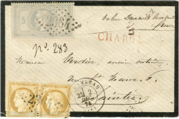 GC 2364 / N° 33 + 55 Paire (def) Càd T 17 MIRAMBEAU (16) Sur Enveloppe Chargée Pour Saintes. Au Verso, Descriptif Rouge  - 1863-1870 Napoléon III Con Laureles