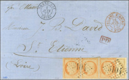 GC 5104 / N° 21 Empire Dentelé + N° 38 (bande De 3) Càd SHANG-HAI / CHINE Sur Lettre Pour St Etienne. 1872. - SUP. - R. - 1870 Assedio Di Parigi