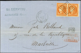 GC 5080 / N° 48 (paire, 1ex Filet à Peine Effleuré) Càd ALEXANDRIE / ÉGYPTE Sur Lettre 2 Ports Avec Texte Pour Marseille - 1870 Bordeaux Printing