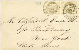 Càd PARIS / R. SERPENTE / N° 52 Paire Sur Enveloppe Ouverte Pour New York. Au Verso, Càd D'arrivée NEW YORK / PAID ALL.  - 1871-1875 Cérès