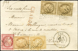 GC 2795 / N° 38 + N° 56 Paire + N° 57 + N° 59 Càd T 17 PAU (64) Sur Lettre Chargée Pour Paris. Bel Affranchissement Quad - 1871-1875 Ceres