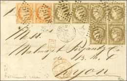 GC 5118 / N° 38 Paire + N° 56 (6) Càd YOKOHAMA / Bau FRANCAIS Sur Lettre 2 Ports Pour Lyon Par La Voie De Brindisi. 1874 - 1871-1875 Cérès