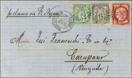 Càd PARIS / R. BONAPARTE / N° 57 + N° 64 + N° 77 Sur Lettre Avec Texte Pour Carupano. Au Verso, Càd Octo LIGNE B / PAQ.  - 1871-1875 Cérès
