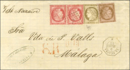 Ancre / N° 56 + N° 57 Paire (1ex Infime Def) + N° 58 Càd Octo LA GUAYRA / * Sur Lettre 2 Ports Avec Texte Pour Malaga, A - 1871-1875 Ceres