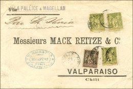 Càd PARIS 4 / R. D'ENGHIEN / N° 82 (3) + N° 97 Sur Lettre Au 13ème échelon Pour Valparaiso. Au Recto, Marque Privée D'ac - 1876-1878 Sage (Type I)