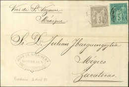 Càd T 18 BORDEAUX / GIRONDE / N° 75 + N° 87 Sur Imprimé Complet Pour Zacatecas (Mexique). 1881. - TB / SUP. - R. - 1876-1878 Sage (Tipo I)