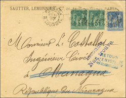 Càd PARIS 64 / R. LOURMEL / N° 75 (2) + N° 90 Sur Lettre Pour Managua Réexpédiée, Au Recto Griffes Bleues Inconnu / Non  - 1876-1878 Sage (Tipo I)