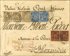 Càd MARSEILLE / COURS DU CHAPITRE / N° 69 Bande De 3 + 90 (2) + 91 Paire Sur Lettre Chargée Pour Alexandrie, Descriptif  - 1876-1878 Sage (Typ I)