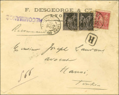 Càd LYON / LES TERREAUX / N° 98 + N° 103 (2) Sur Lettre Recommandée 3 Ports Pour Hanoi (Tonkin). 1899. - TB / SUP. - R. - 1876-1878 Sage (Typ I)