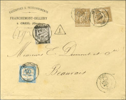 Càd T 18 CREIL / OISE / N° 80 (2) Sur Lettre 5 Ports Insuffisamment Affranchie Pour Beauvais, Timbres-taxe N° 8 + N° 18  - 1859-1959 Covers & Documents