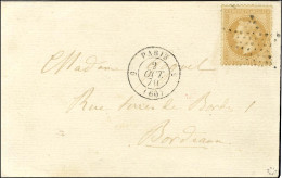 Etoile / N° 28 Càd De Rayon 5 PARIS 5 (60) 2 OCT. 70 Sur Carte Pour Bordeaux Sans Càd D'arrivée. L'ARMAND BARBES Probabl - War 1870