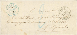 Cachet Bleu Télégraphique BRUYÈRES * 3 MARS 1871 Sur Lettre Avec Texte Pour Epinal. Au Recto, Cachet Provisoire POSTES / - War 1870