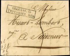 Cachet D'essai Encadré ORLEANS 43 / 1 FEVRIER 1828 Sur Lettre Avec Texte Pour Saumur. Au Verso, Dateur A 2 FEVR. 1828, 1 - Andere & Zonder Classificatie