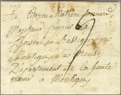 PETIT-BRIE Rouge (L N° 119) Sur Lettre Avec Texte Daté 1793 Pour Montigny Sur Meuse. - TB. - R. - Autres & Non Classés