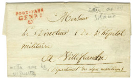 PORT-PAYÉ / GÊNES / 87 Rouge Sur Lettre Avec Bel En-tête Illustré Du Corps Impérial Datée De Gênes Pour Villefranche. -  - Legerstempels (voor 1900)