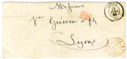 Lettre De Grèce Pour Lyon, Au Recto Càd Rouge D'entrée GRÈCE / AMB. MARSEILLE. 1868. - TB / SUP. - Autres & Non Classés