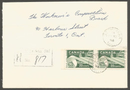 1963 Registered Cover 40c Paper Pair CDS St Thomas Ontario To Toronto - Histoire Postale