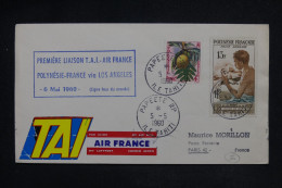 POLYNÉSIE - Enveloppe 1er Vol Polynésie / France Via Los Angeles En 1960  - L 148678 - Lettres & Documents