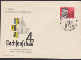 Dresden SSt. 4. Sachsenschau Auf Schmuckumschlag 20 Jahre Deutscher Kulturbund Mit Den 3 Sachsenwappen - Maschinenstempel (EMA)