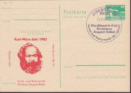 GA Mit Privatem Zudruck Dresden Karl-Marx-Jahr 1983, Kunst- Und Kulturmarkt Klubhaus August Bebel - Cartoline Private - Usati