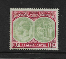 ST. KITTS - NEVIS 1920 - 1922 WATERMARK MULTIPLE CROWN CA 10s SG 35 FINE USED Cat £48 - San Cristóbal Y Nieves - Anguilla (...-1980)