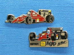 2 PIN'S /  ** FERRARI 642 N°1  AGIP & FERRARI F1-90 ALAIN PROST 19891990 ** . (Locomobile Dimo) - Ferrari