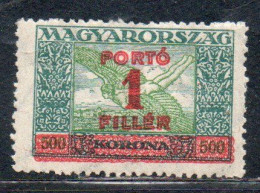 HUNGARY UNGHERIA MAGYAR 1926 POSTAGE DUE STAMPS TAXE SURCHARGED 1f On 500k MLH - Portomarken