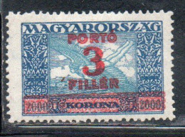 HUNGARY UNGHERIA MAGYAR 1926 POSTAGE DUE STAMPS TAXE SURCHARGED 3f On 2000k MLH - Portomarken