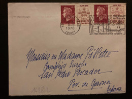 LETTRE Pour ESPAGNE TP M DE CHEFFER 0,40 VIGNETTE PERIGUEUX X2 OBL.MEC.8-8 1970 45 ORLEANS GARE LOIRET Son Parc Floral - 1967-1970 Marianne (Cheffer)