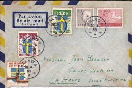 SUEDE N° 397/398/381a/406a S/L. DU 28.4.56 POUR LA FRANCE - Storia Postale